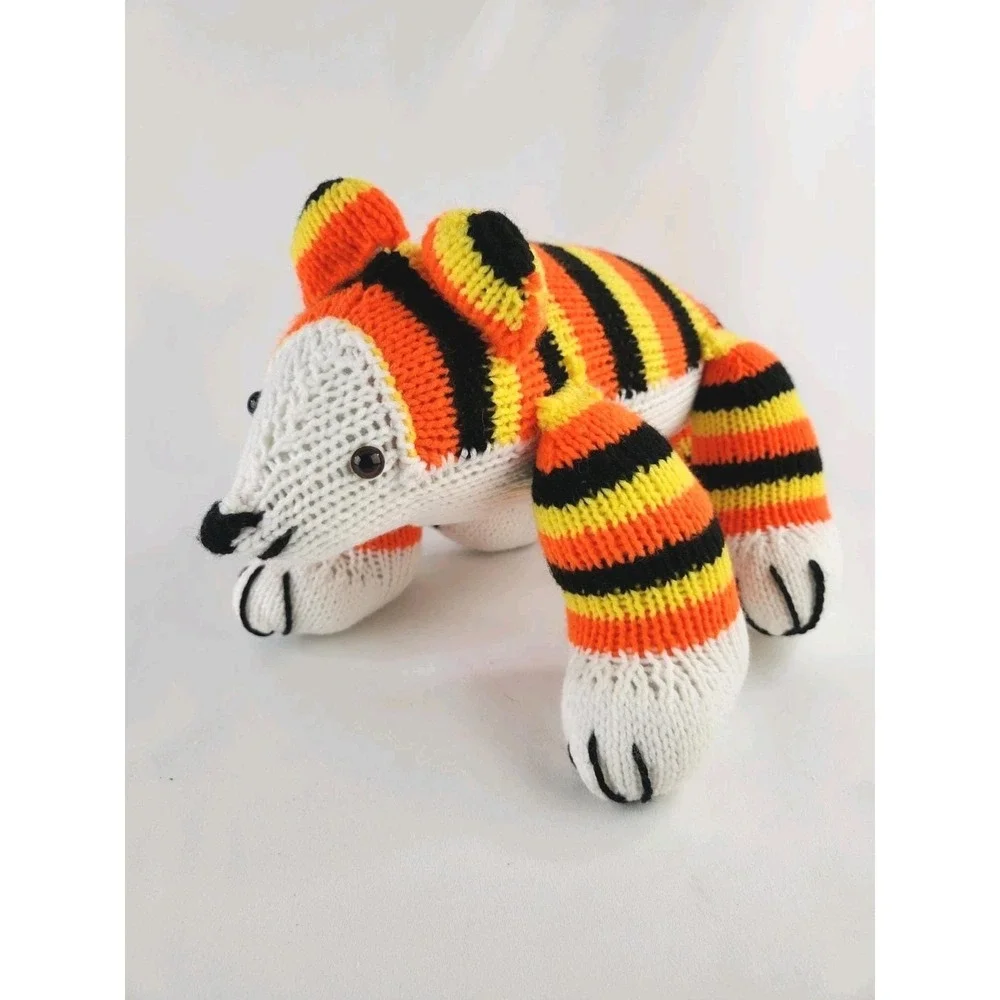 CROCHETED handmade knitted Chunky‎ Knit tiger cub Calico Cat Striped Bear plush